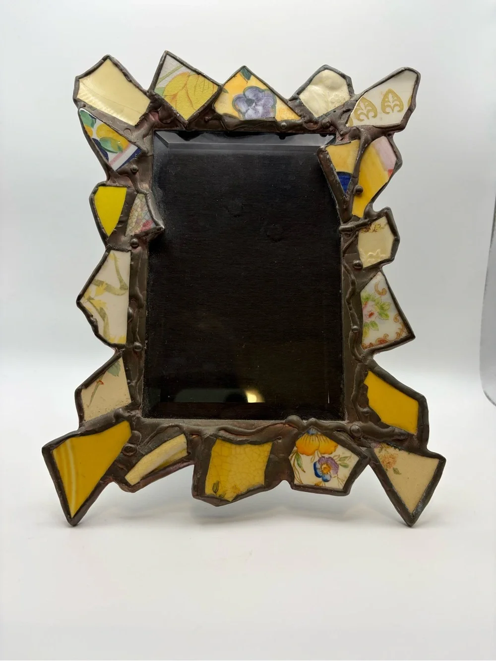 ❌sold at live❌ pique-Assiette soldered stained glass look mosaic vintage frame